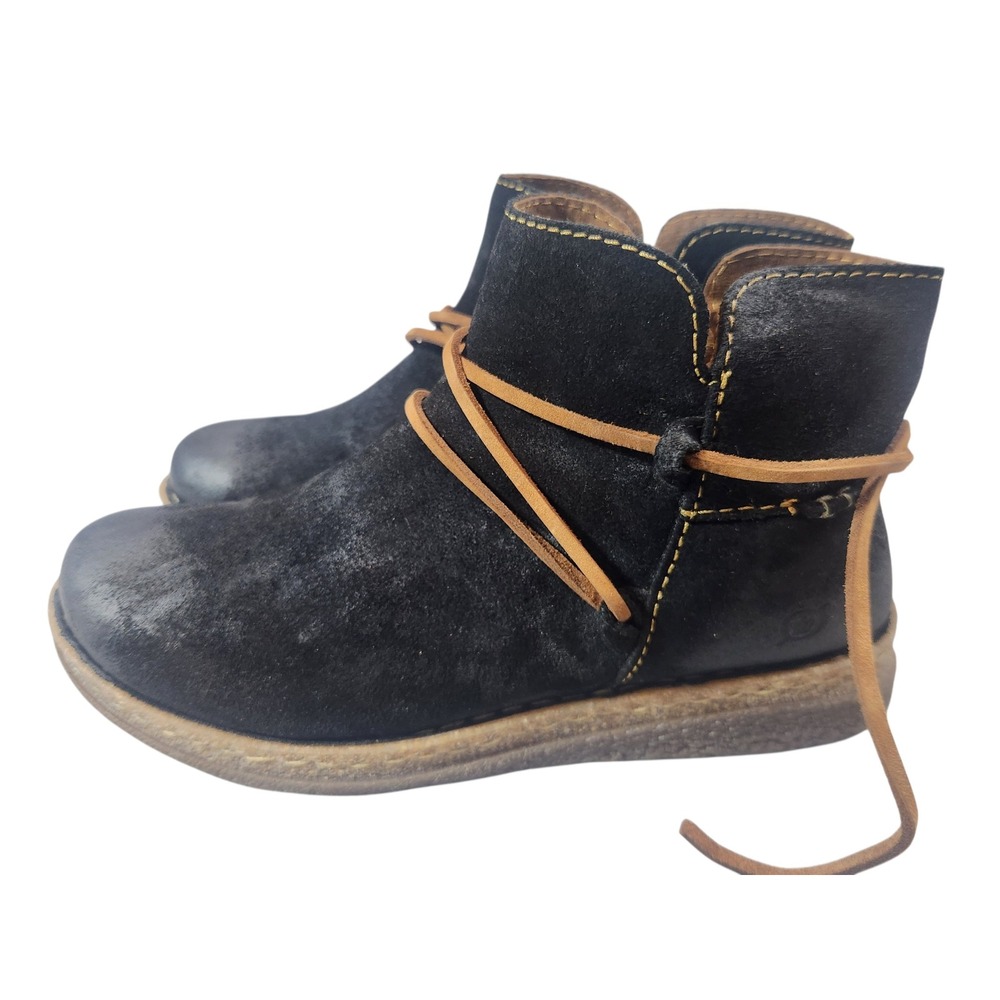 Born Calyn Ankle Boots Womens 8.5 Black Distressed Suede Leather Lace Up